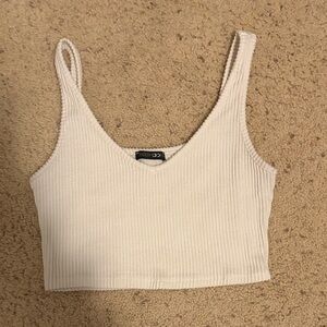 Papermoon Off-White Ribbed Crop Top